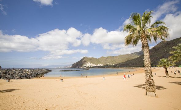 Panoramic view of the Playa de Las Teresitas beach in Tenerife