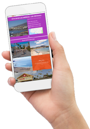 Hand holding a mobile phone with Teide Guide page